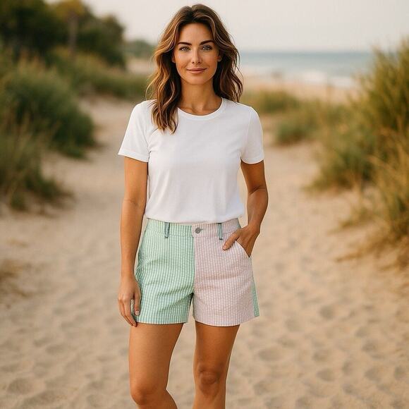 Vineyard Vines Seersucker Stripe Breaker Shorts Size 4 Pastel Preppy Pink Beach - Picture 1 of 10